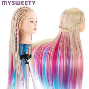 True Store dolls Head Dolls For Hairstyles 29 Inch Hair Mannequin Doll Head Colorful Hair Training Head Hairdressing With Practice Tools